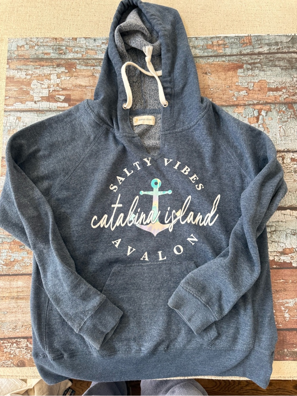Catalina Island Avalon 'Salty Vibes' Hooded Sweater -Blue Large
